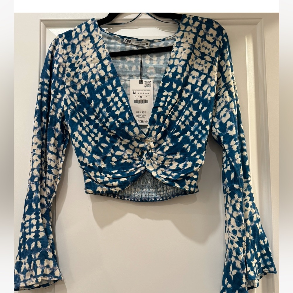 Motel Rocks Teal and Cream Twist Front Blouse